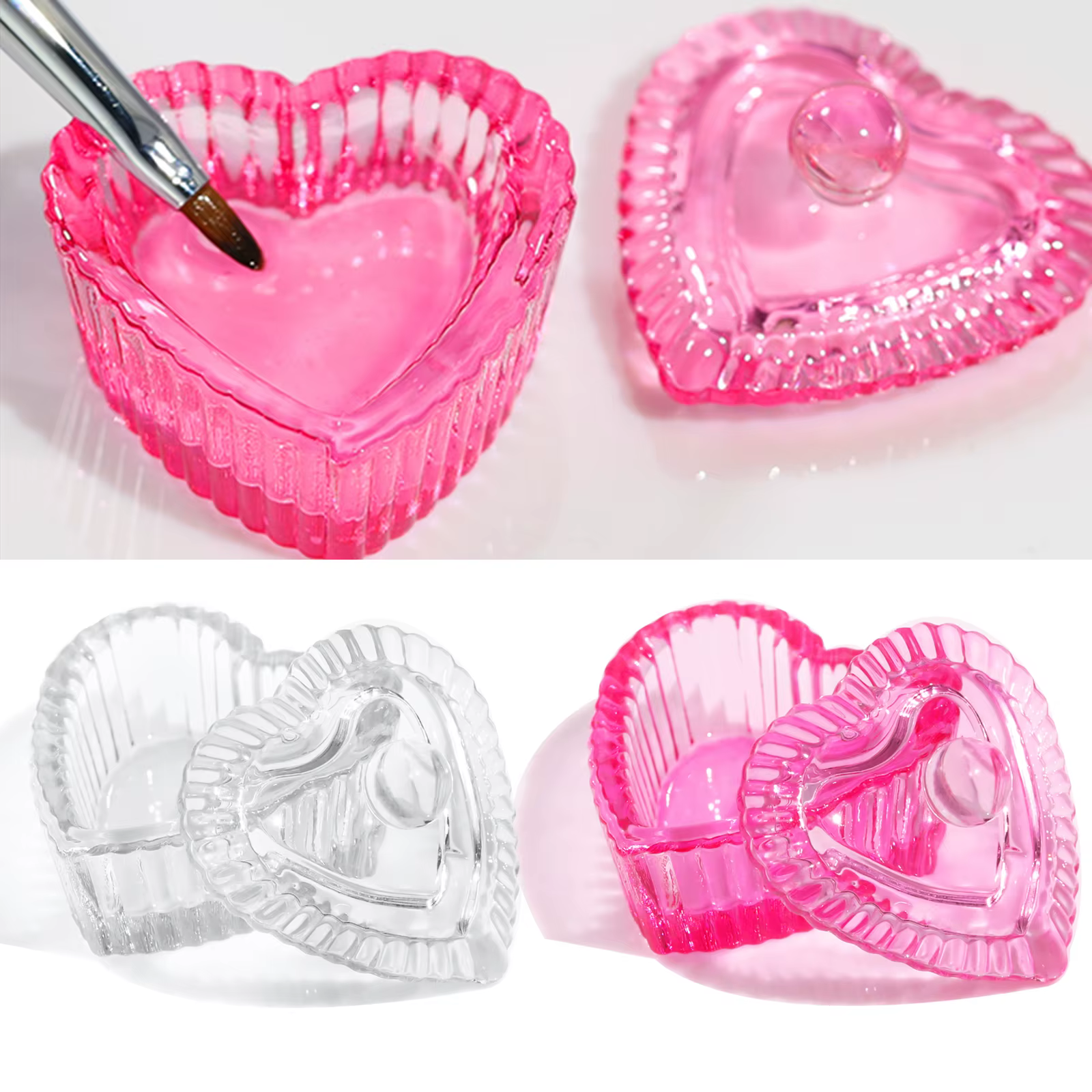 Plat Dappen en verre cristal rose, 1 pièce, poudre acrylique, support de liquide, conteneur en forme