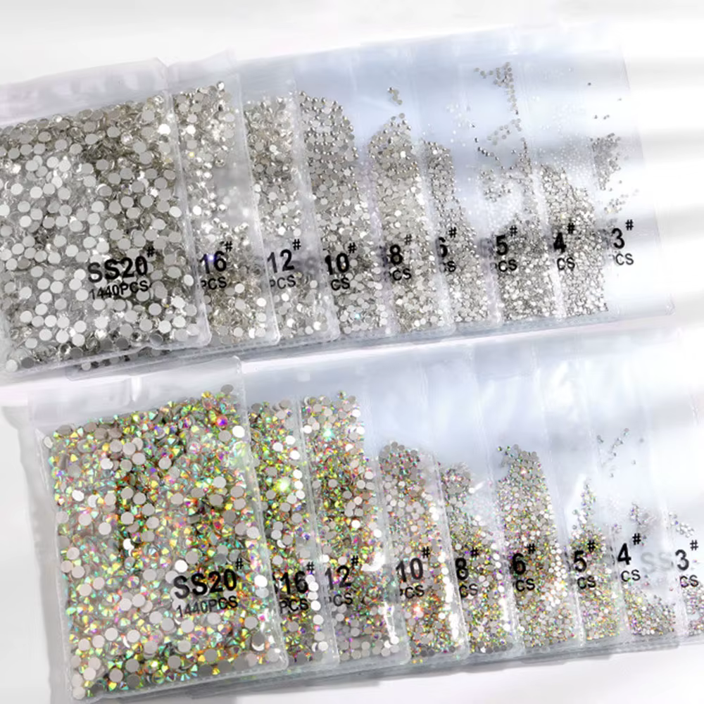 Strass pour ongles transparents/AB SS3-SS16, diamants en verre scintillant, ronds à dos plat, Mini s
