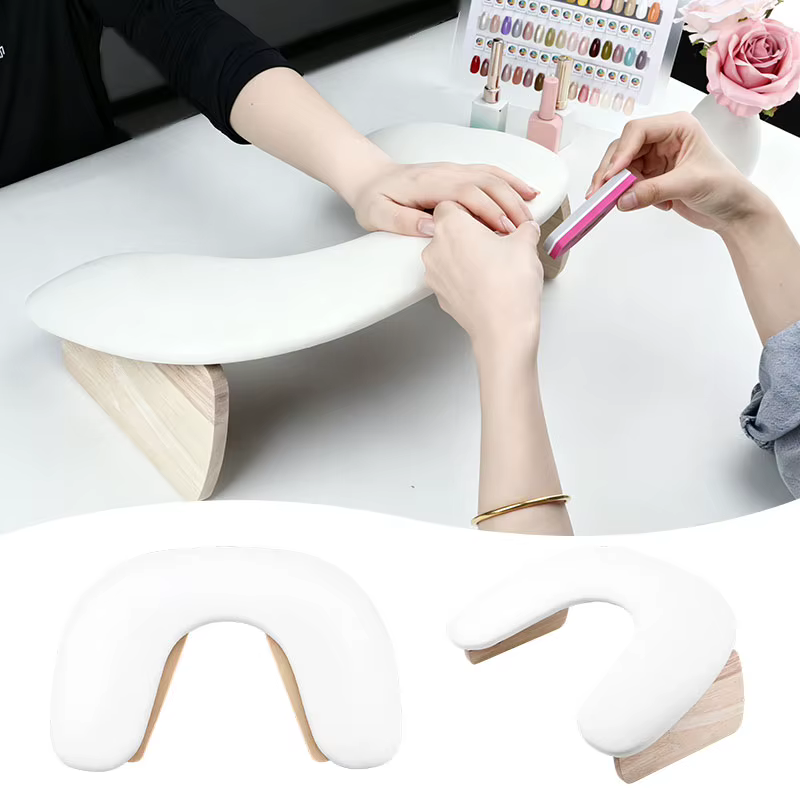 Repose-main professionnel en forme de U pour nail art, avec pieds en bois amovibles, doux et confort