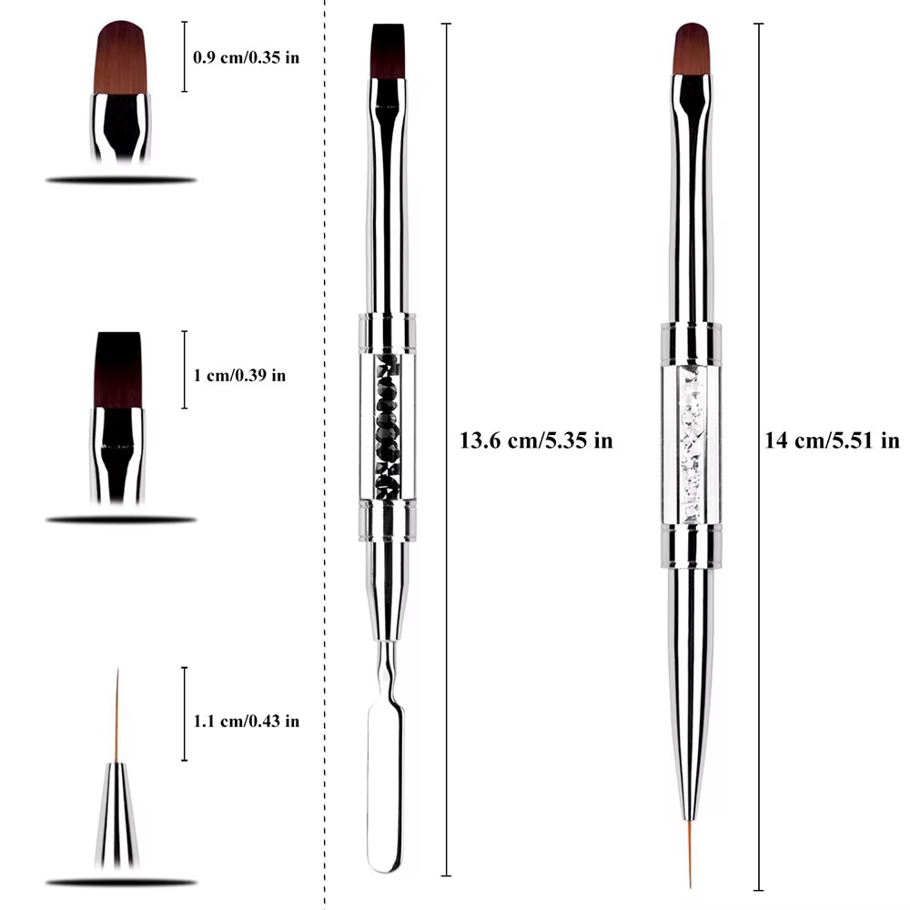 Brosse à ongles dure à double extrémité, constructeur de Gel, poignée en strass, pointe française po