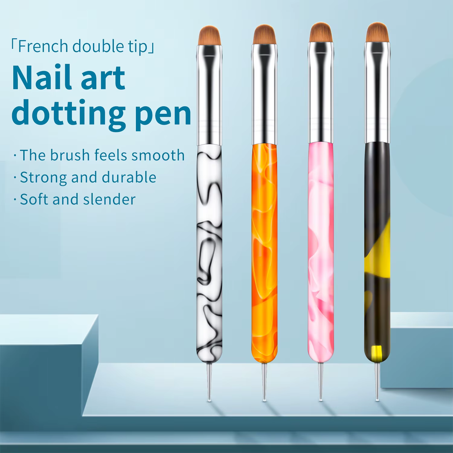 Pinceau français pour Nail Art, stylo à double extrémité, poignée en acrylique, pour dessin, peintur
