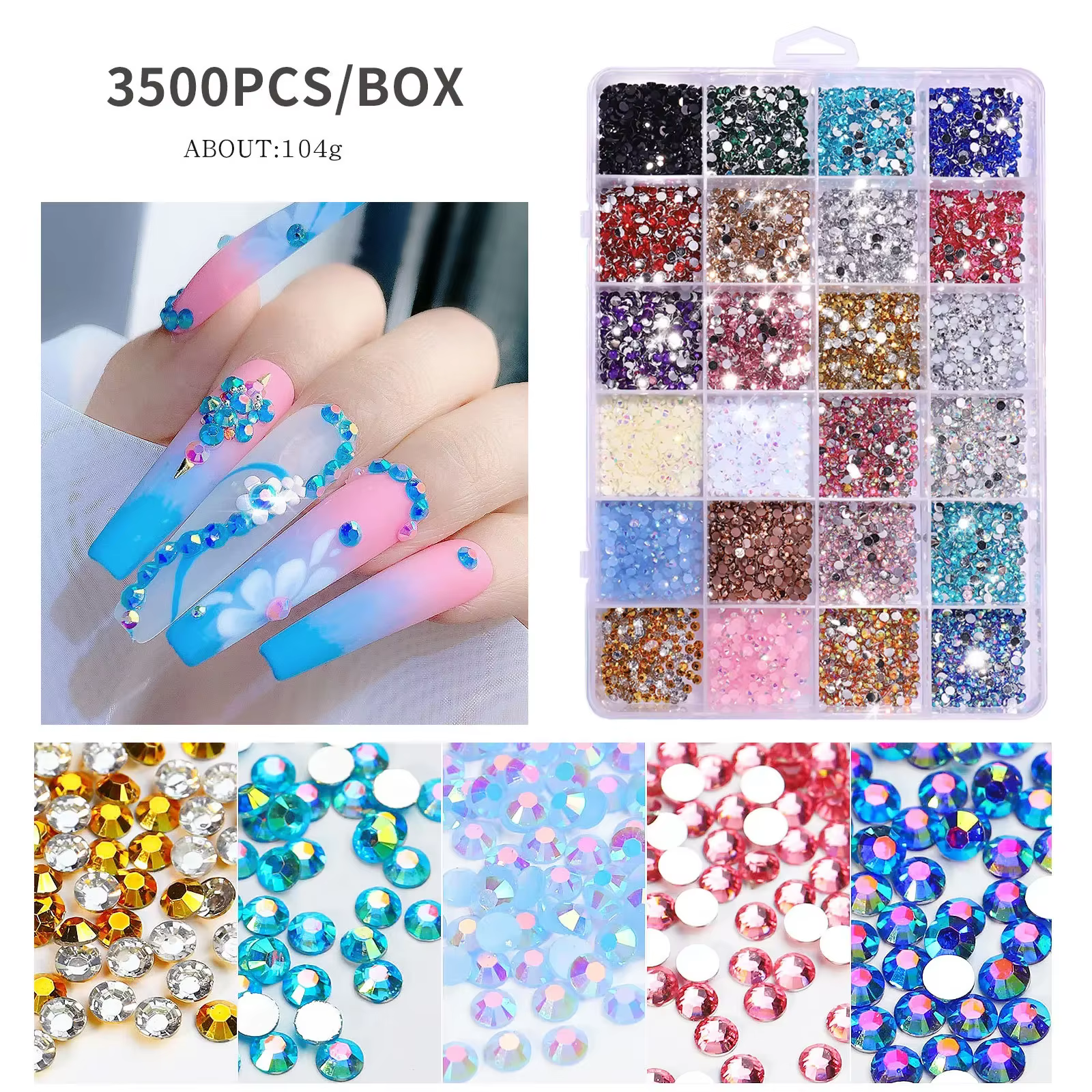 Kit de strass ronds en résine à fond plat, 3500 pièces/boîte, paillettes de couleur, bricolage 3D, d