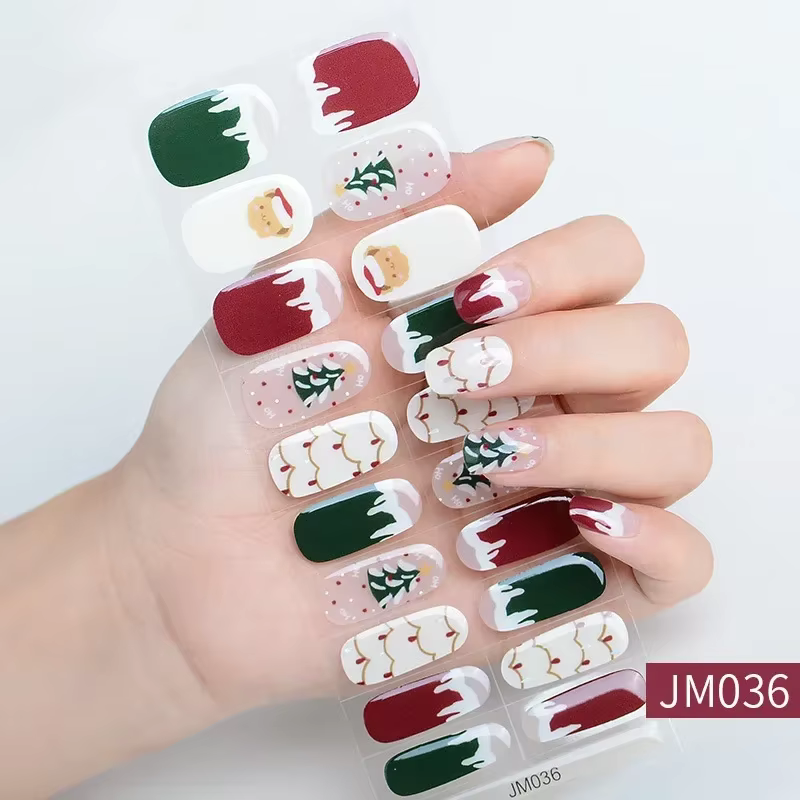 Autocollants pour ongles en gel semi-durcissant pour Noël, photothérapie, durable, imperméable, UV c