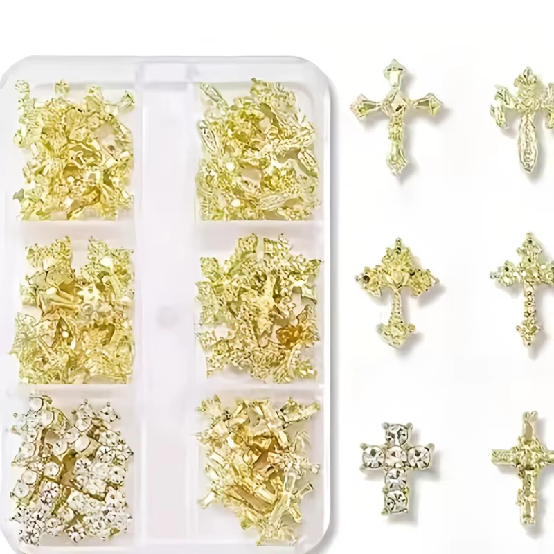 30 pièces par boîte, accessoires pour ongles en forme de croix or et argent, diamants pour ongles st