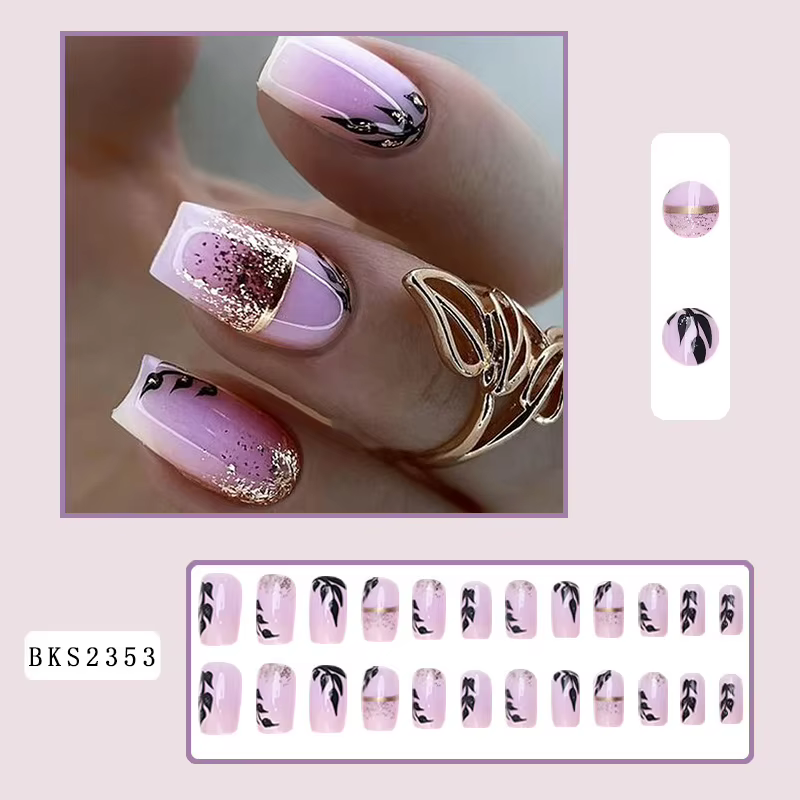 24 faux ongles réutilisables en forme de feuilles à coller, pas chers, à presser avec colle, vente e