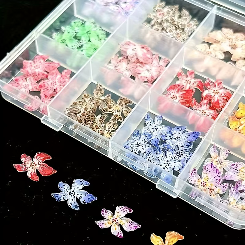 12 Grilles de Breloques pour Ongles en ABS à Motifs Léopard Assortis, Fleurs Y2K Dégradées à Pois, A