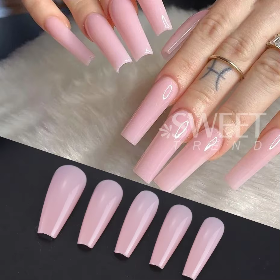100 pièces nu rose faux ongles presse sur ongles acrylique Extension cercueil formes ongles conseils