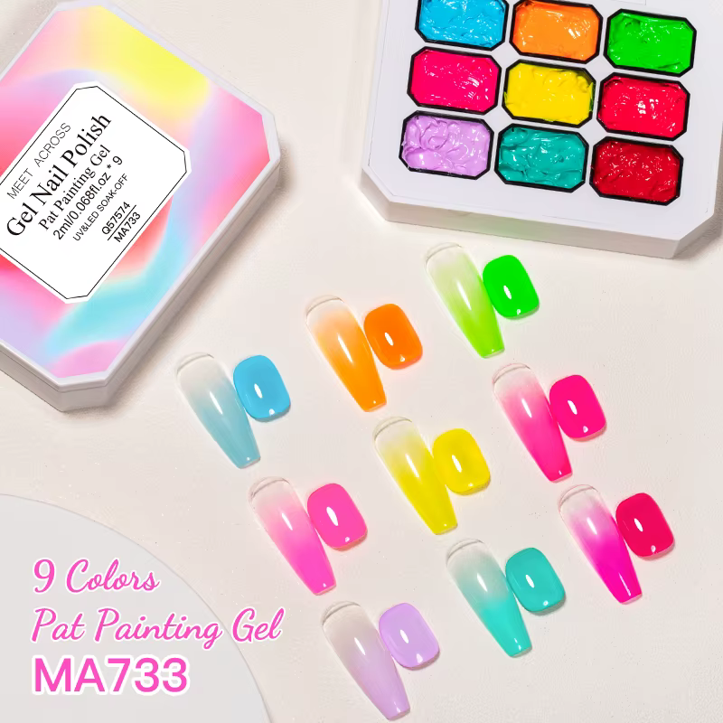 9 couleurs Macaron Pat peinture vernis à ongles coloré Fluorescent Nail Art peinture à la main Gel v