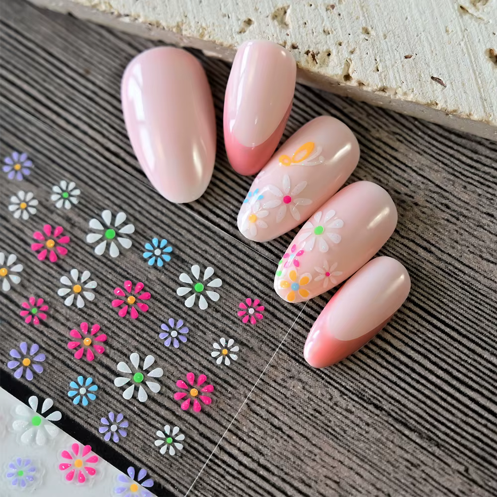24 pièces mignon coloré fleur ongles autocollants été Kawaii papillon pétale Nail Art décalcomanies