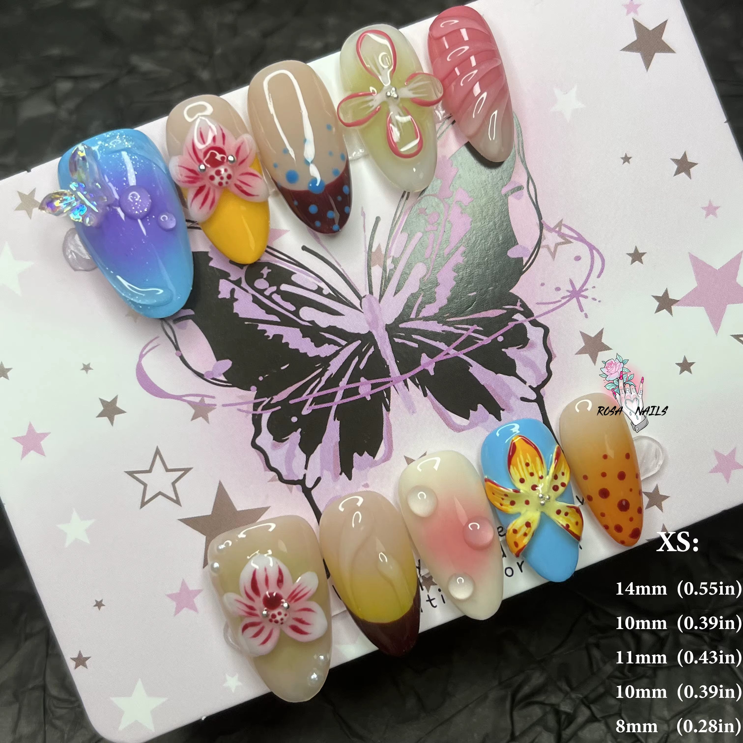 Faux ongles «Lucky You» peints à la main, longs, à la amande, en acrylique, pour la saint-valentin,
