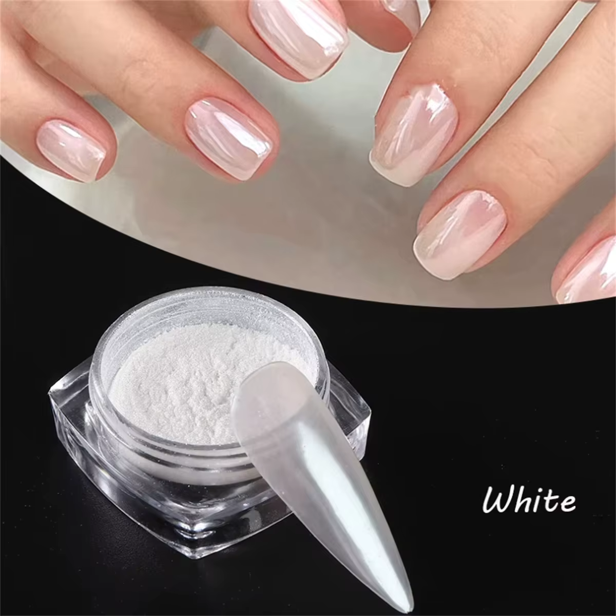 1 boîte de poudre à ongles miroir perle de clair de lune, paillettes fines blanches, effet métalliqu