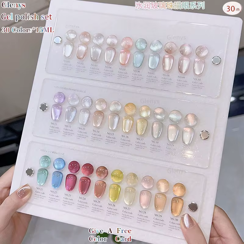 Glenys Vernis à Ongles Semi-Permanent Effet Œil de Chat 30 Couleurs avec Perles de Verre Hydratantes