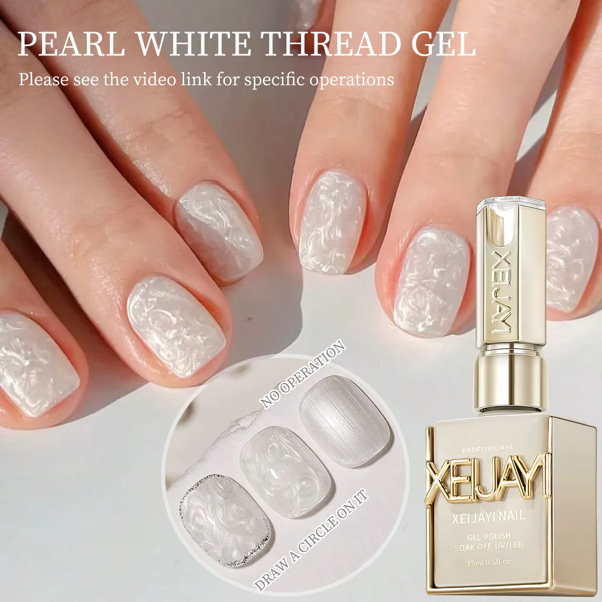 Vernis à ongles Gel à fil blanc perle 15ML, Gel UV/LED à tremper, cadeau pour femmes et adapté au Sa