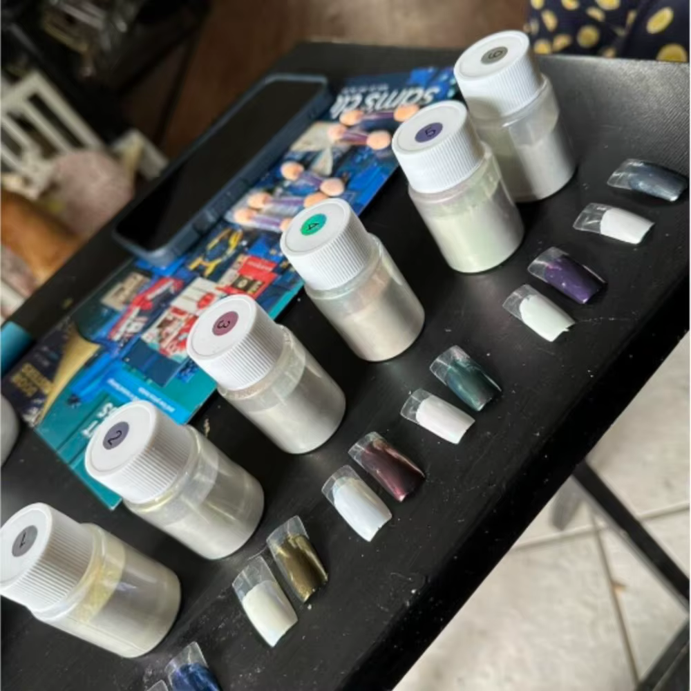 6 couleurs/ensemble Aurora sirène Chrome poudre à ongles blanc perle irisée Mica poudre caméléon pai