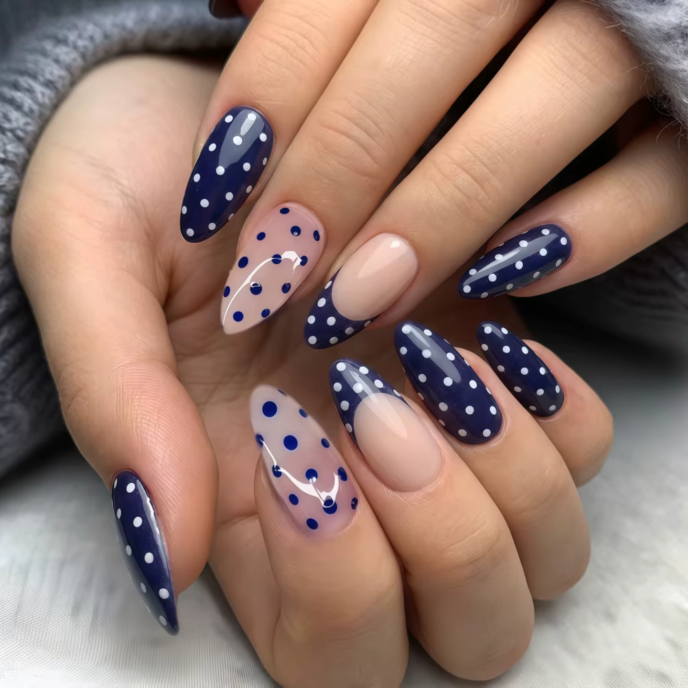 Faux ongles mi-longs pour femmes et filles, rose, blanc, noir, rouge, bleu, marron, à pois, pointes