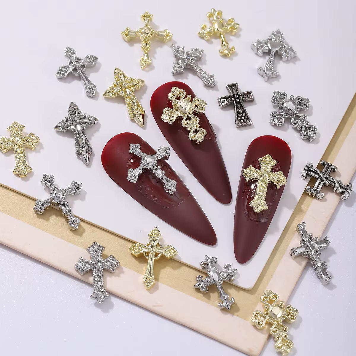 60 pièces or et argent punk vent vintage croix garniture d'ongle, alliage strass, y2k métal style br
