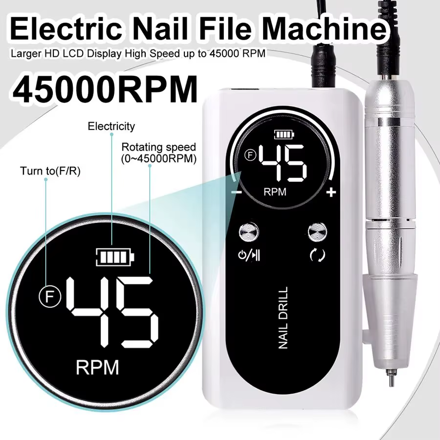 Perceuse à ongles électrique Portable professionnelle 45000 tr/min, lime de ponceuse à ongles Rechar