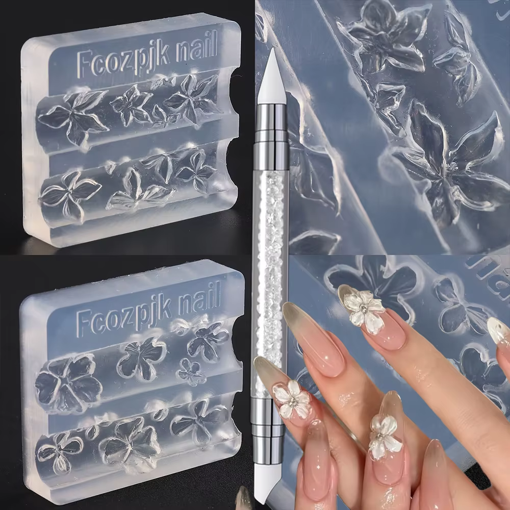 Moule de sculpture d'ongles en Silicone 3D, acrylique, lys, Hibiscus, plaque d'estampage florale, po