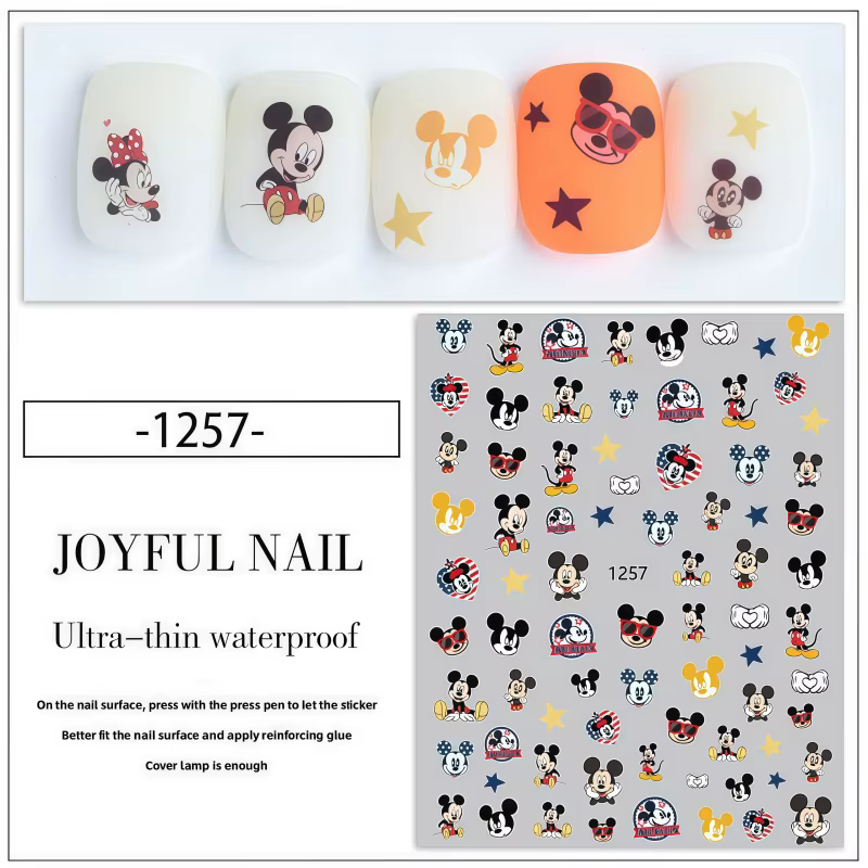 Autocollants pour ongles Disney, dessin animé mignon Mickey Mouse, autocollants 3D pour ongles, auto