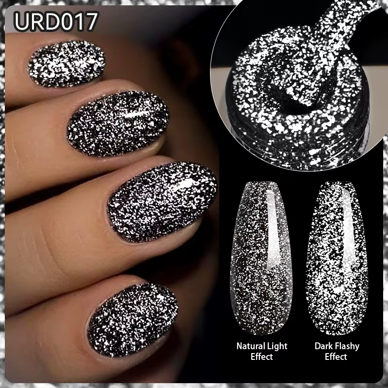 UR SUGAR 15ml réfléchissant noir paillettes vernis à ongles Flash effet scintillant Semi Permanent t