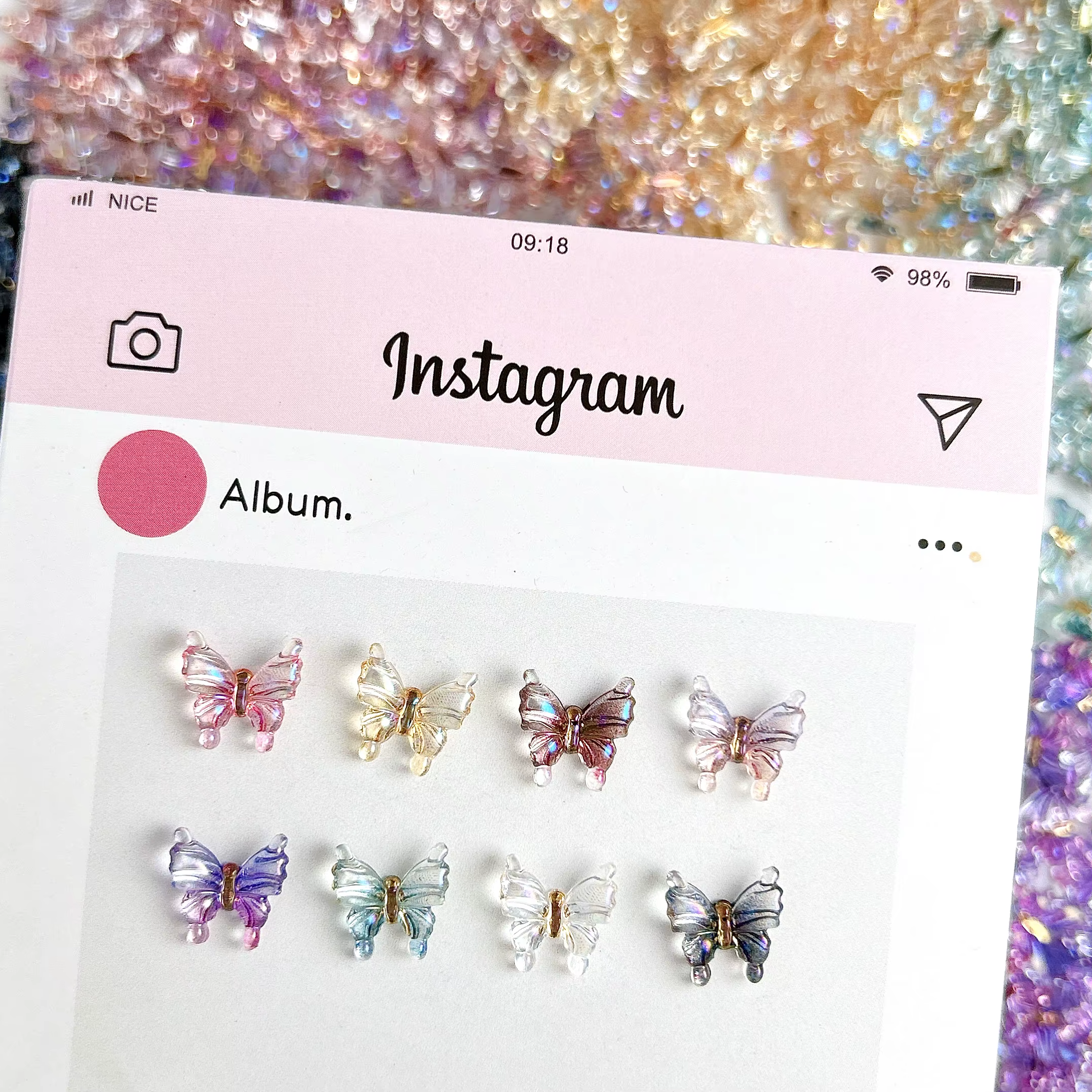 Breloques pour ongles papillon transparentes multicolores, 30 pièces, résine 3D brillante, petit pap