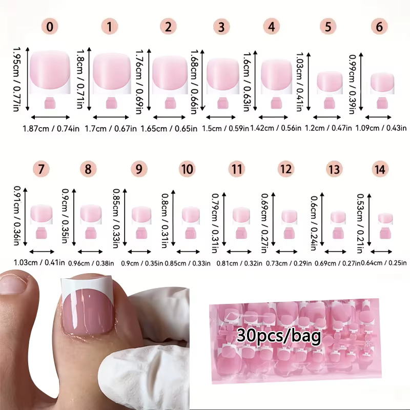 30 pièces pointes d'ongles carrées été français dégradé faux ongles d'orteil portable court carré pi