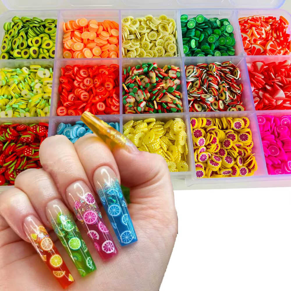 1000pc-240Pc tranches de fruits pour ongles, argile polymère 3D tranches de fruits autocollant tranc