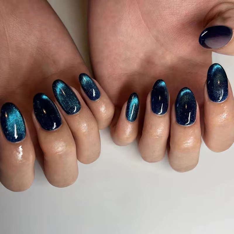 Faux ongles moyens pour femmes et filles, dégradé bleu-violet, brillants, forme amande, pour nail ar