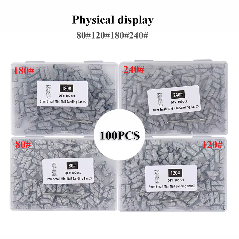 100 pièces/boîte 3mm Mini bandes de ponçage avec jeux de mandrins pour peau morte callosités polissa
