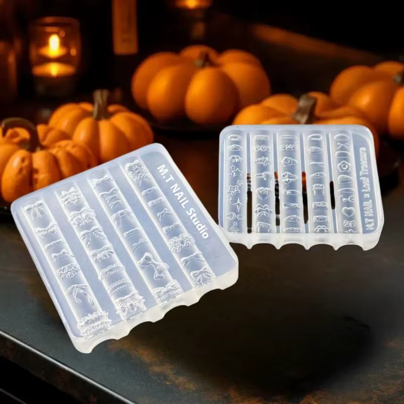 Moule à ongles en silicone 3D imprimé avec nœud papillon ; Modèles transparents pour les modèles de