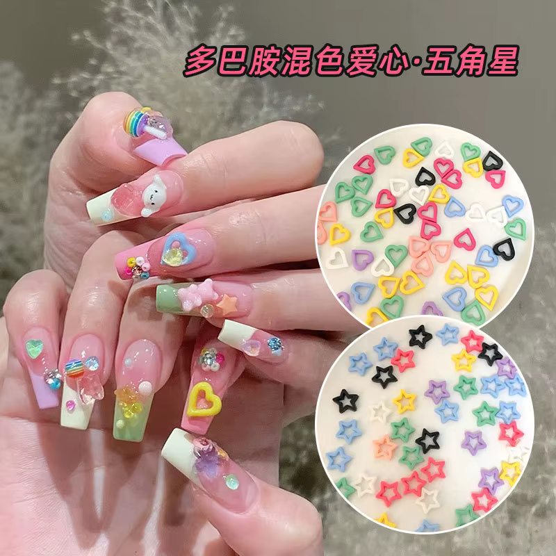 Décorations pour Nail Art colorées mixtes, 100 pièces/sac, étoile ajourée et cœur, breloque mate, ac