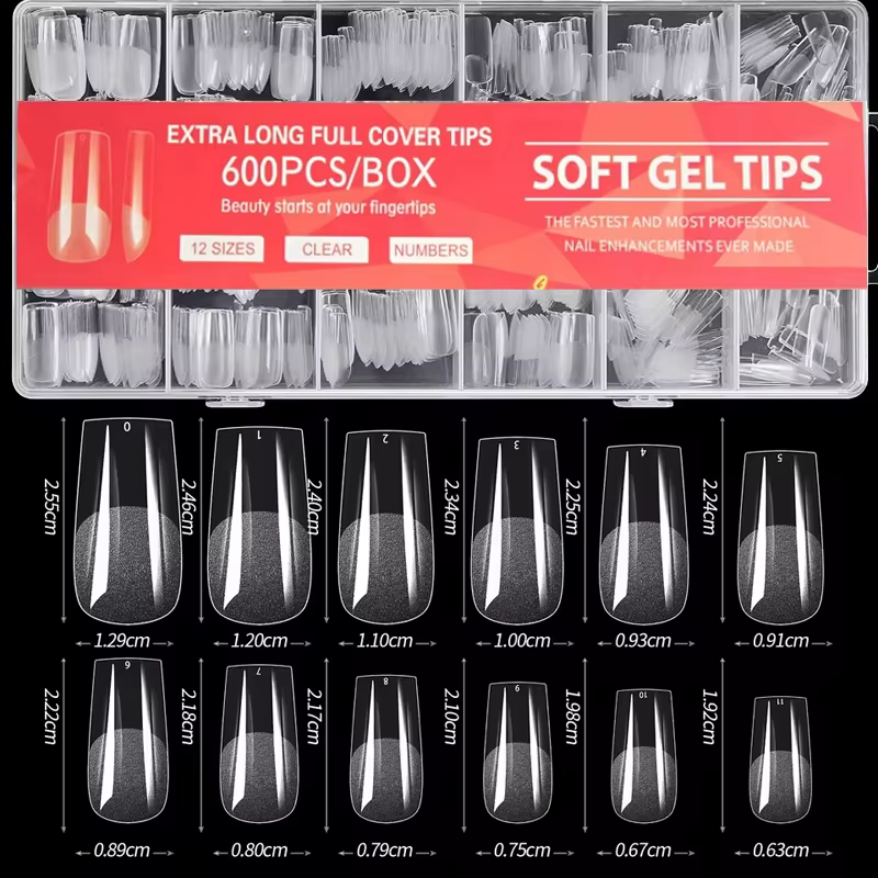 600 Couverture complète demi-givré faux ongles conseils carré français faux tremper Gel ongles Exten