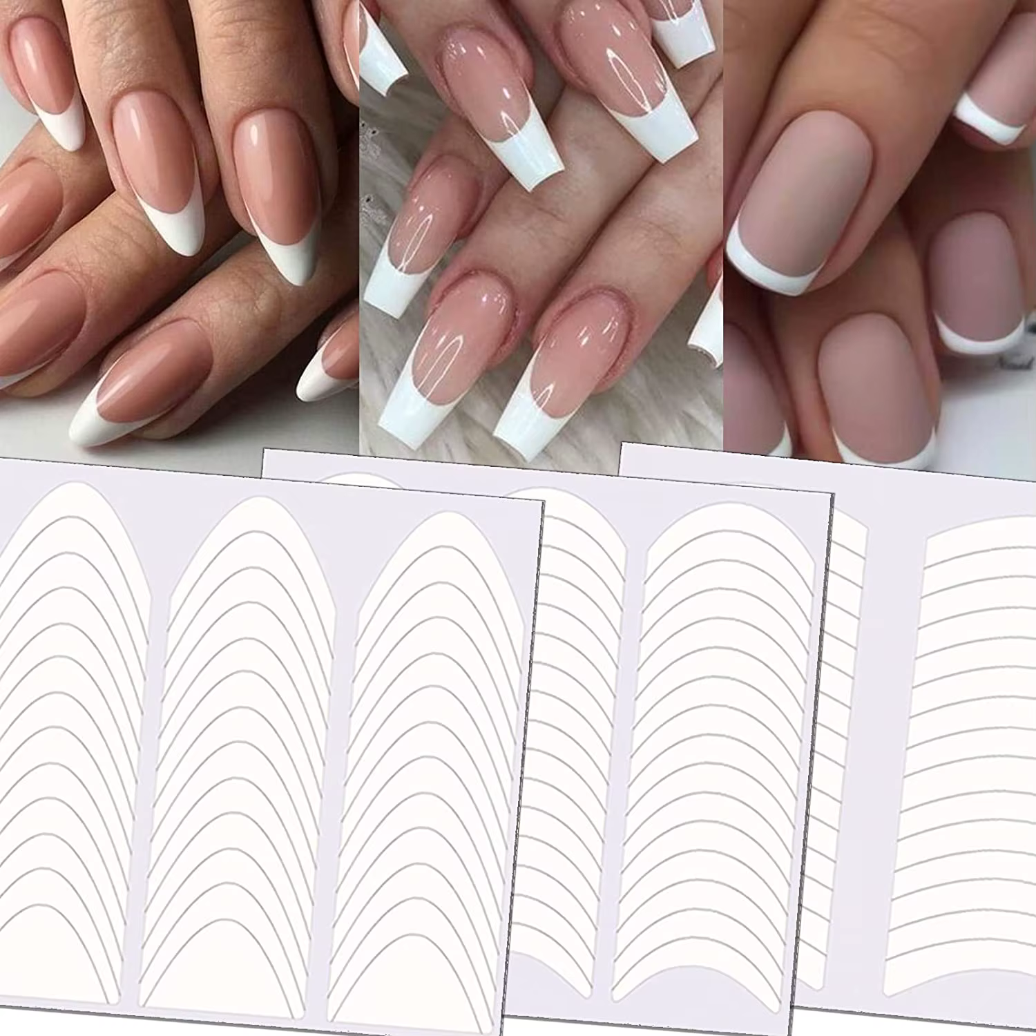 Autocollants pour designs d'ongles de manucure française, 24 feuilles de guides autocollants pour em