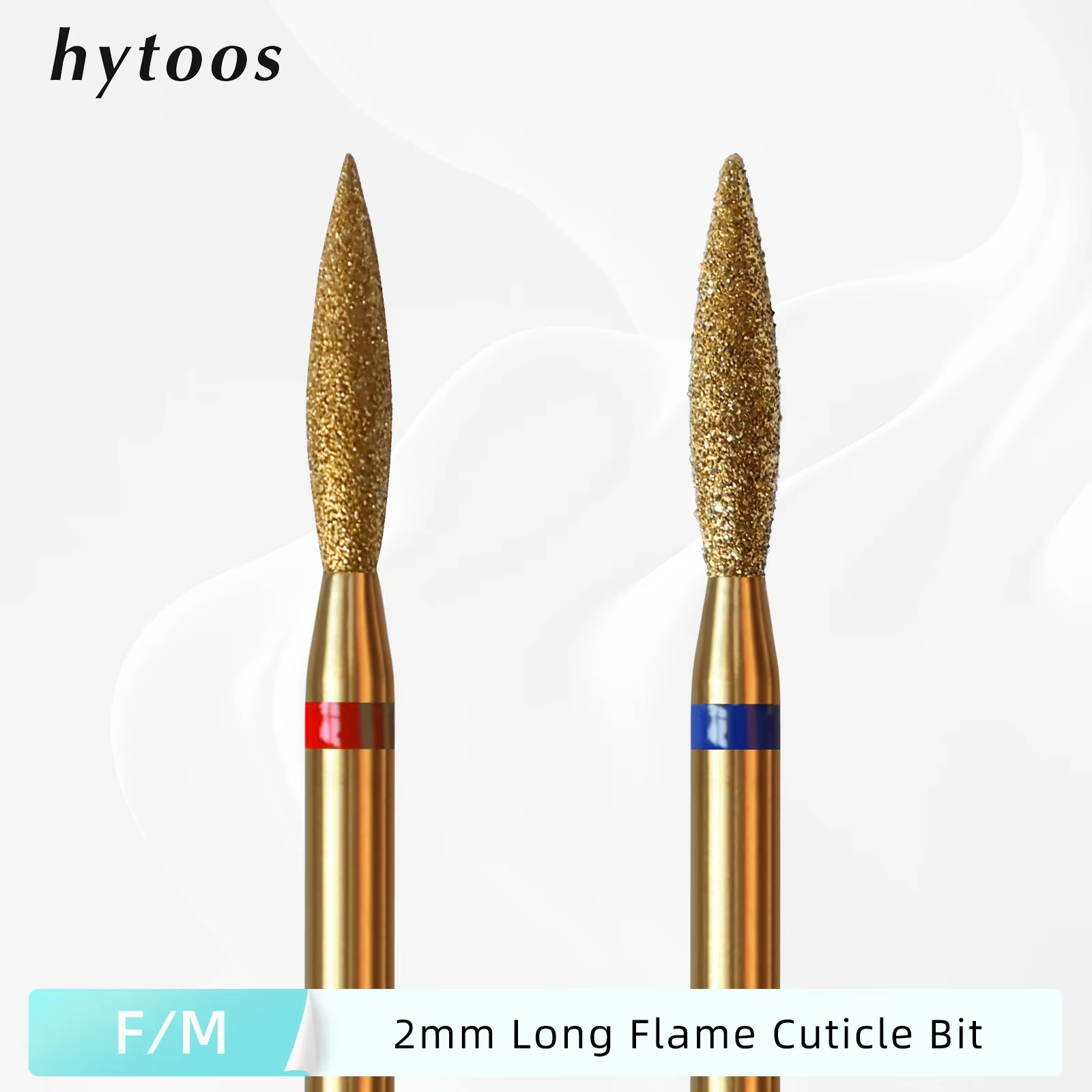HYTOOS 2mm longue flamme cuticule propre foret à ongles, titane russe diamant ongles Bits peau morte