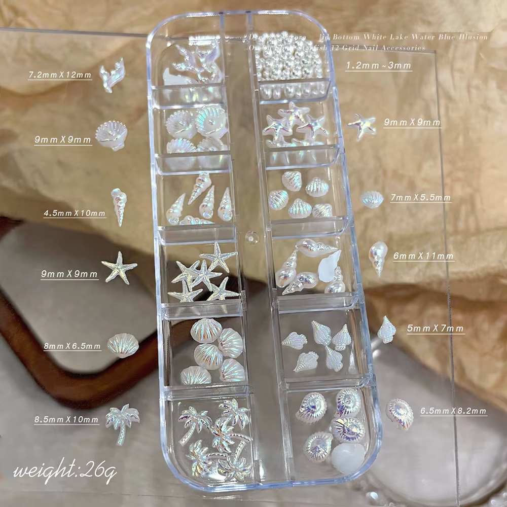 12 Formes Mixtes de Clous Métalliques pour Nail Art, Design Thème Océan 3D, Coquillages Dorés, Hippo
