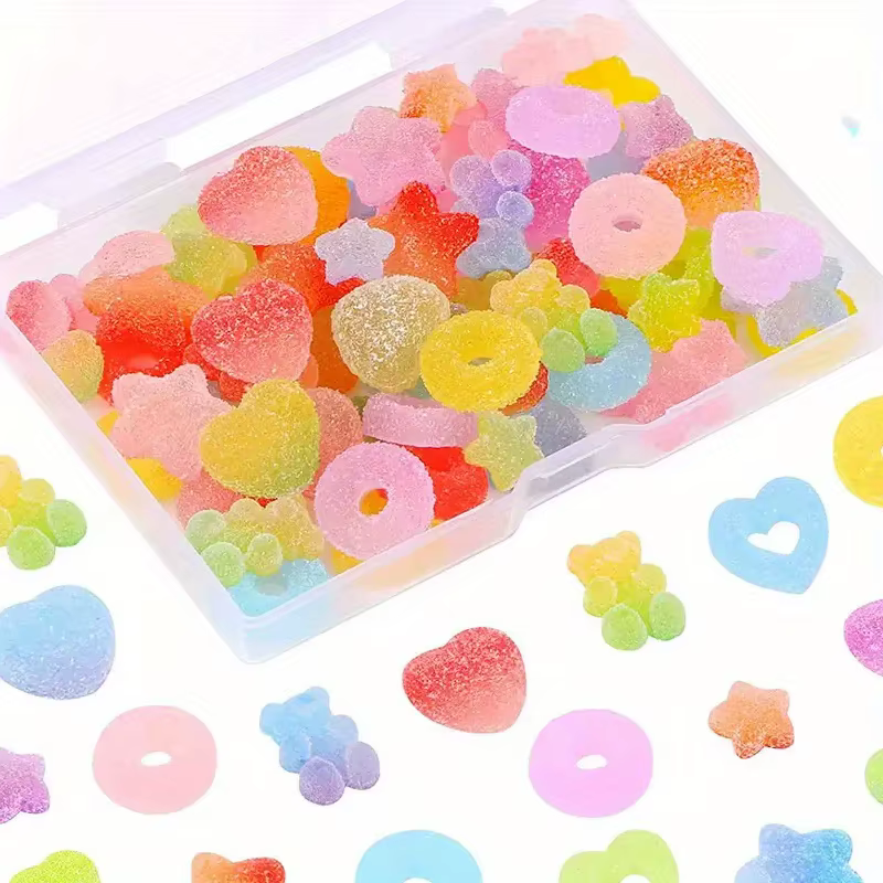 Assortiment de 50 breloques de bonbons, perles à dos plat en résine de sucre gelée douce pour l'arti
