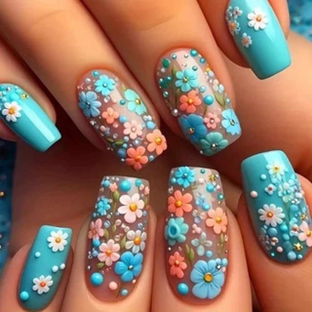 24 pièces/ensemble, faux ongles mi-longs pour femmes, design fleurs printemps-été, papillons, abeill