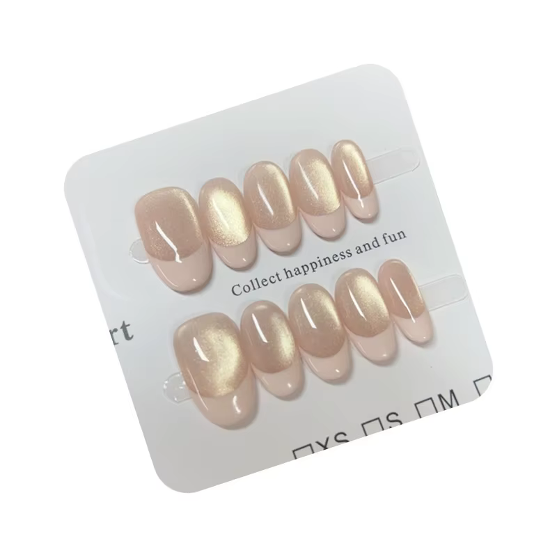 10 pièces or oeil de chat ovale à la main presse sur ongles 3D fleur faux ongles portable ongles à c