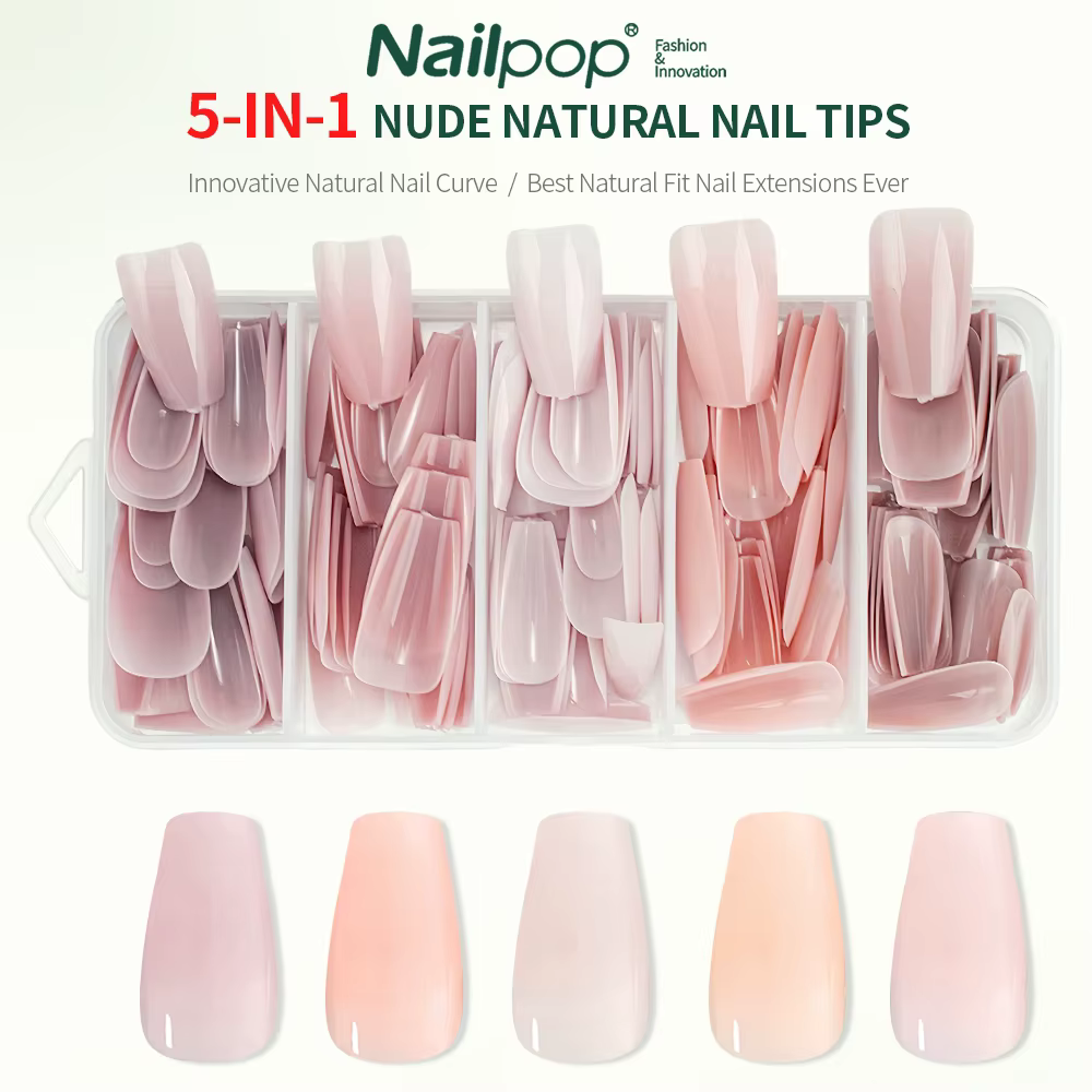 Nailpop 3-en-1 nu naturel doux ongles conseils ensemble 140 pièces tons de peau presse sur les ongle