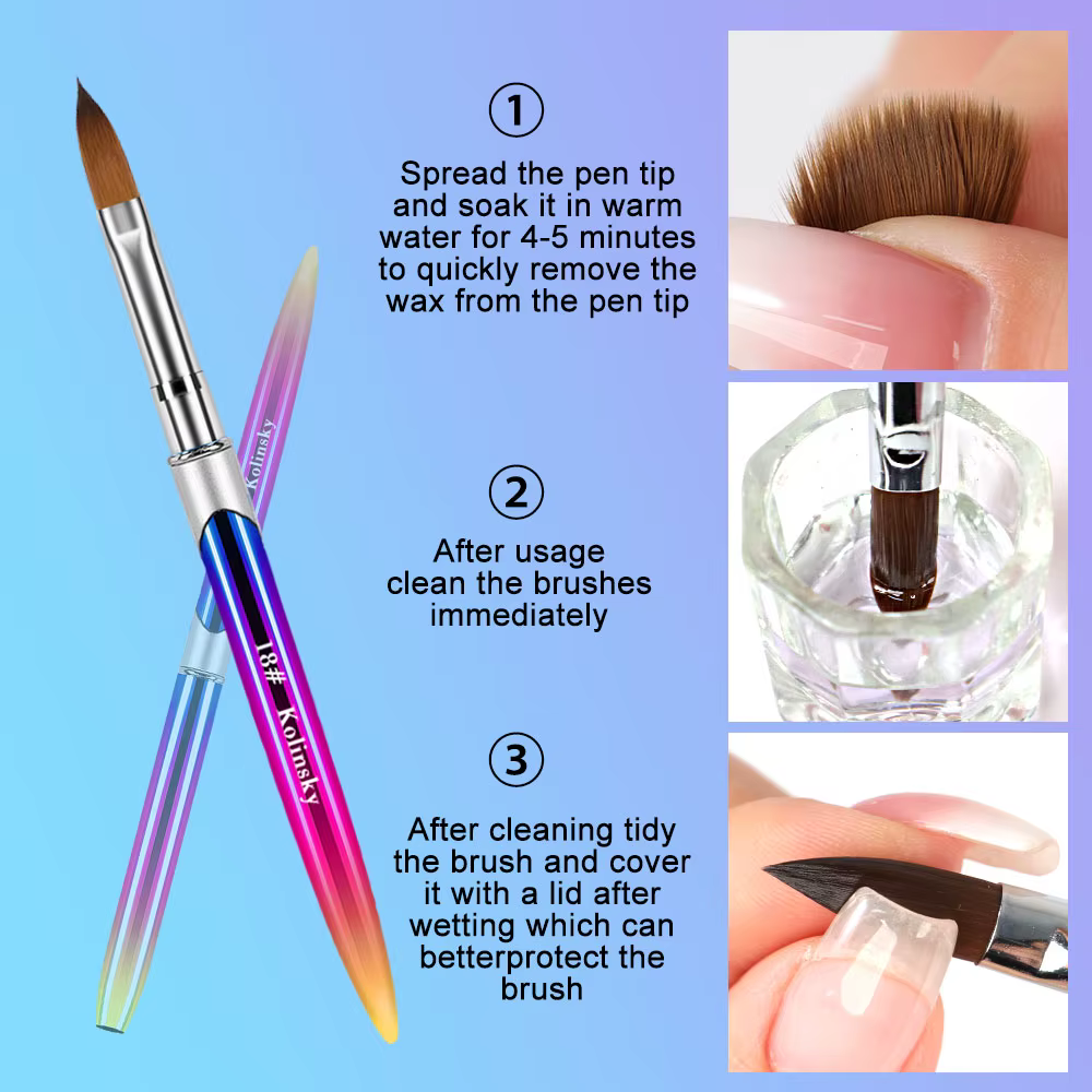 Kolinsky brosse à ongles pour manucure Gel brosse pour ongles Art brosse 3D acrylique liquide poudre