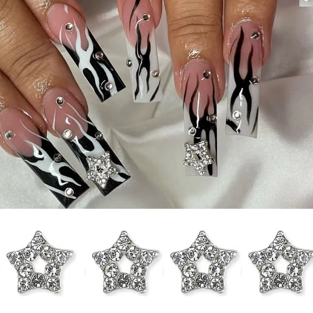 10 pièces 3D argent pentagramme étoile Nail Art alliage strass luxe métal étoile breloques ongles bi