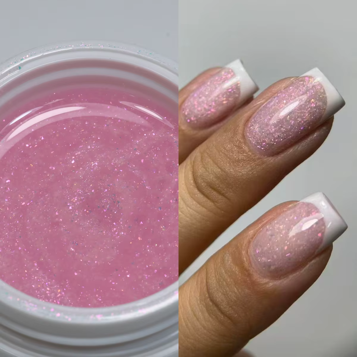 MSHARE 30g Gel de Construction pour Ongles Rose Pailleté, Fil Blanc Nacré, UV/LED Auto-Nivelant, San