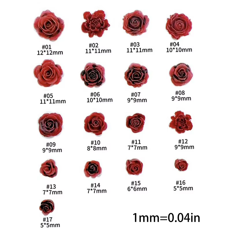 Breloques pour Nail Art, mélange aléatoire de vin rouge Rose, résine rétro 3D, fleurs lumineuses, ac