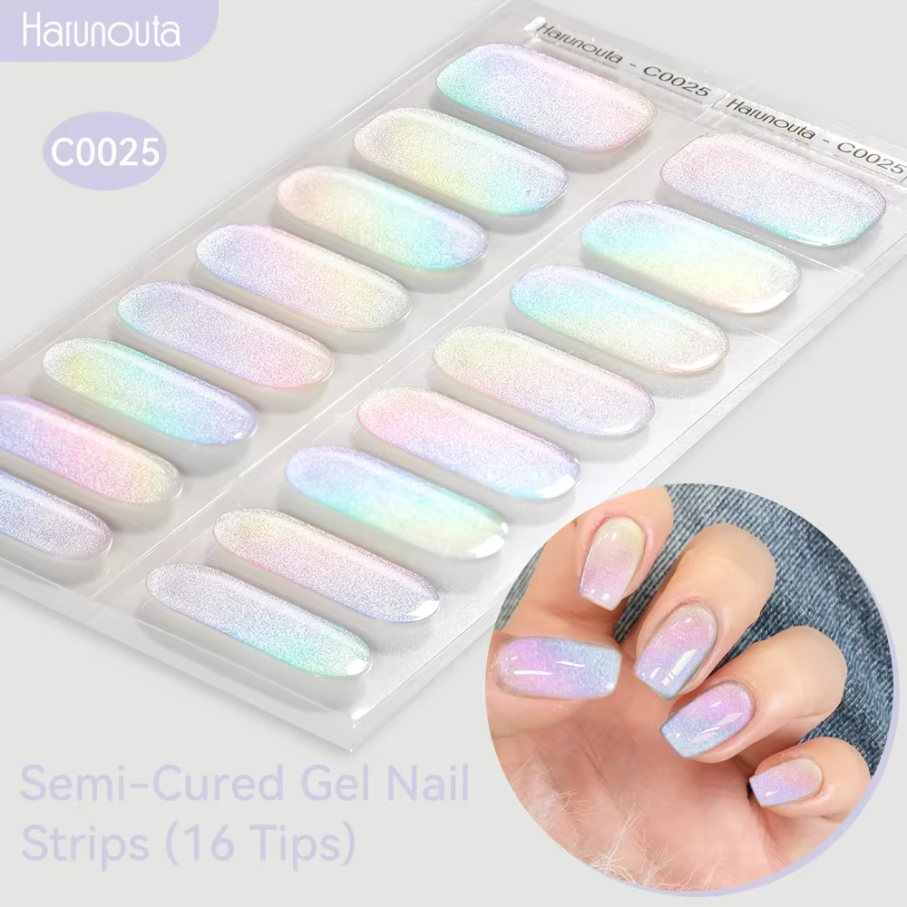 Bandes d'ongles en gel semi-durci avec lampes à ongles UV et LED, Aurora nickel é, autocollants de v