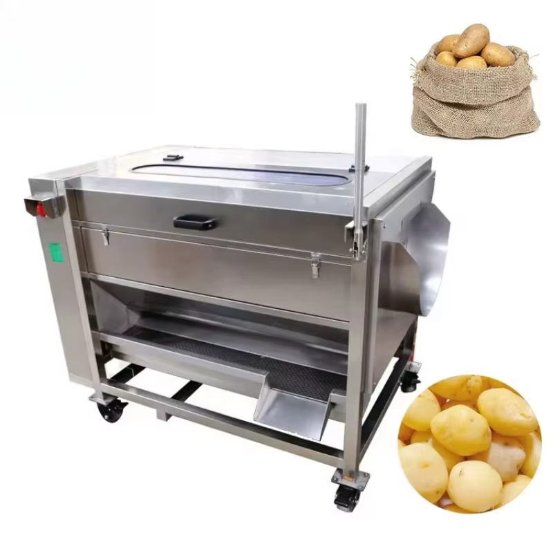 Machine industrielle de nettoyage et d'épluchage de pommes de terre à brosse rotative, laveuse de lé