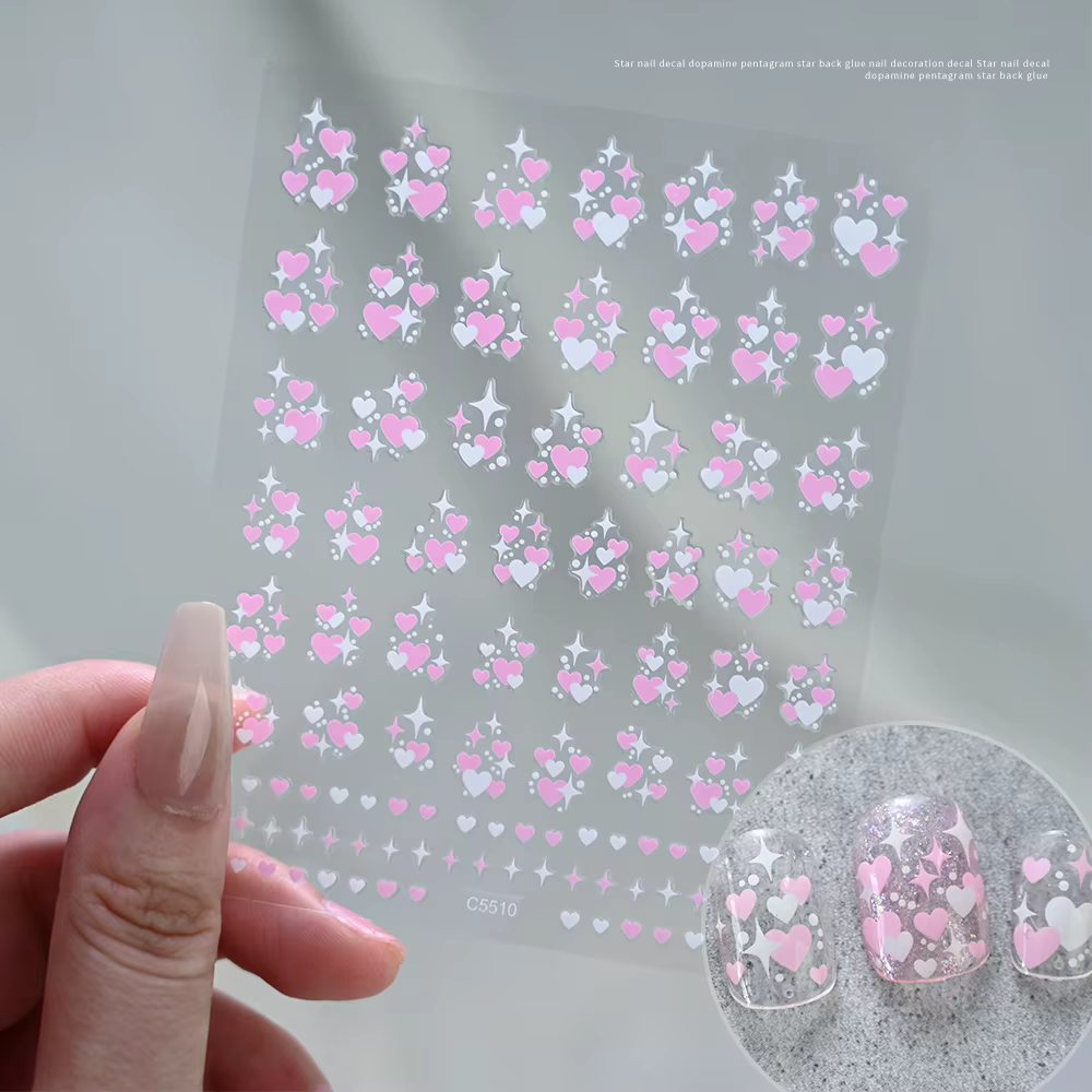 3D saint valentin amour coeur Nail Art autocollant rouge blanc croix étoiles auto-adhésif ongles déc