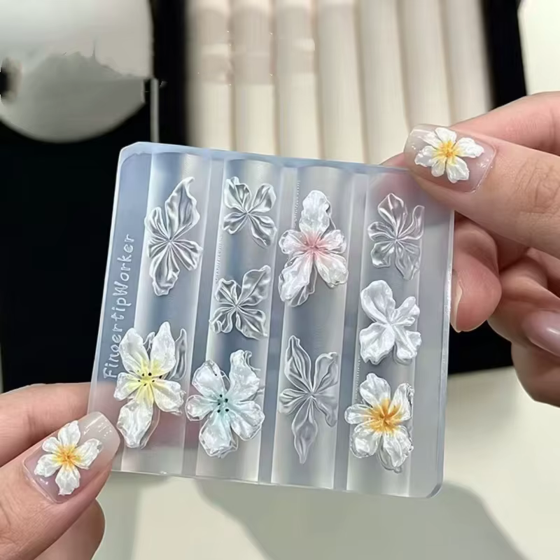 Moule à ongles en silicone motif pétales de fleurs printanières, lys et cerisier, pour conception fl