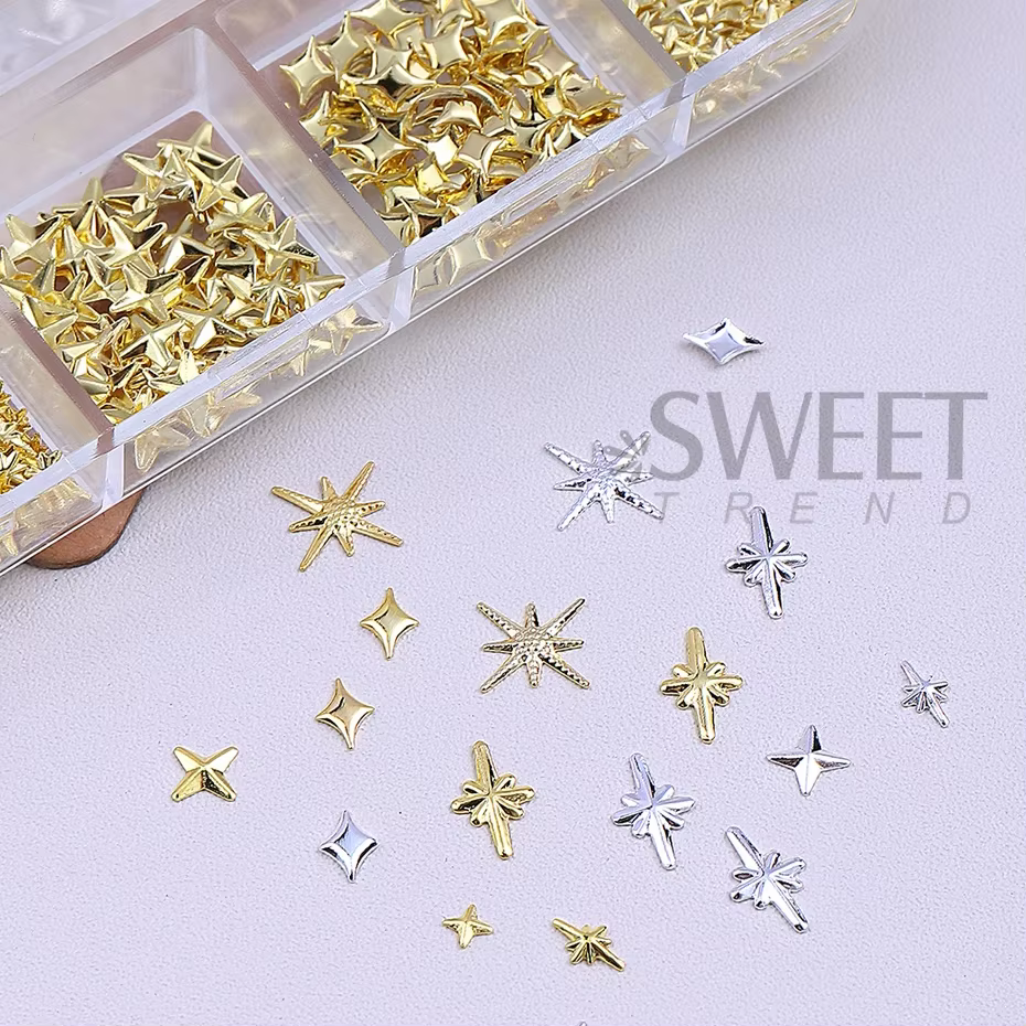 12 grilles or argent étoiles breloque pour ongles 3D métal Rivet étoile Nail Art décoration Y2K Styl