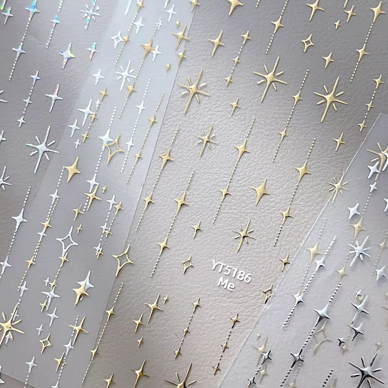 Or argent estampillé Starlight Laser paillettes étoile bronzant strass soulagement Nail Art décorati
