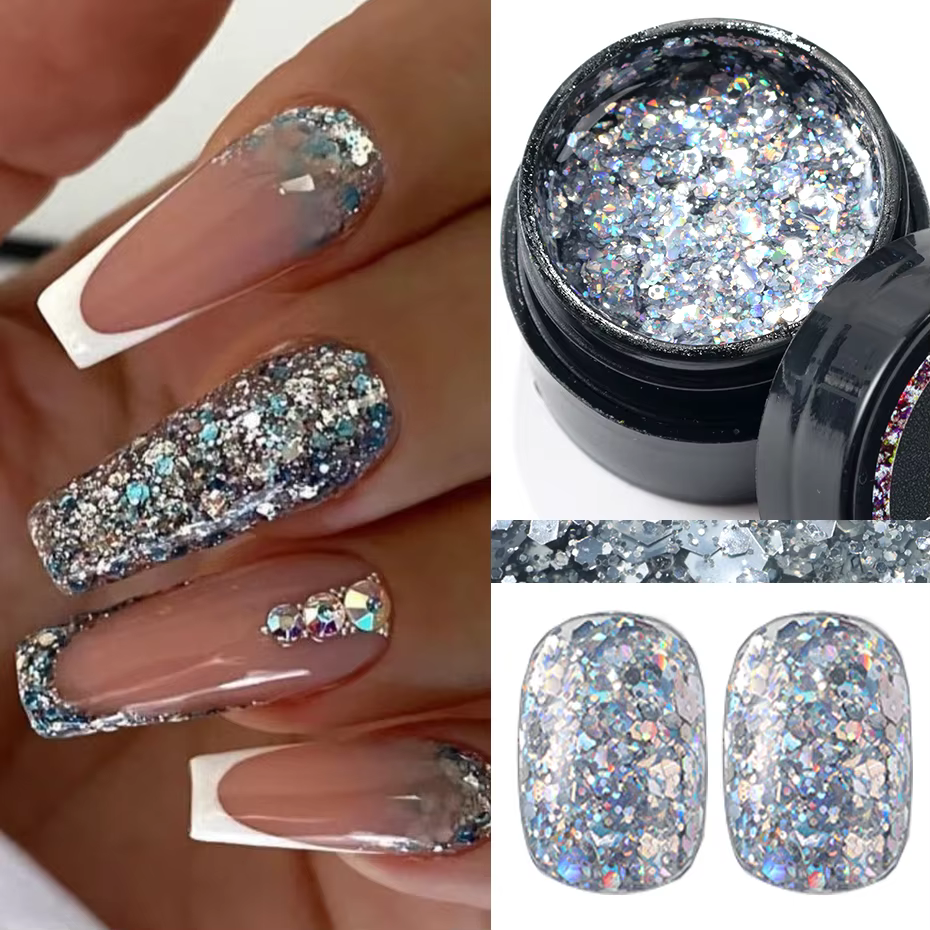 Vernis à ongles réfléchissant à paillettes Champagne or, Gel UV scintillant pour ongles, paillettes